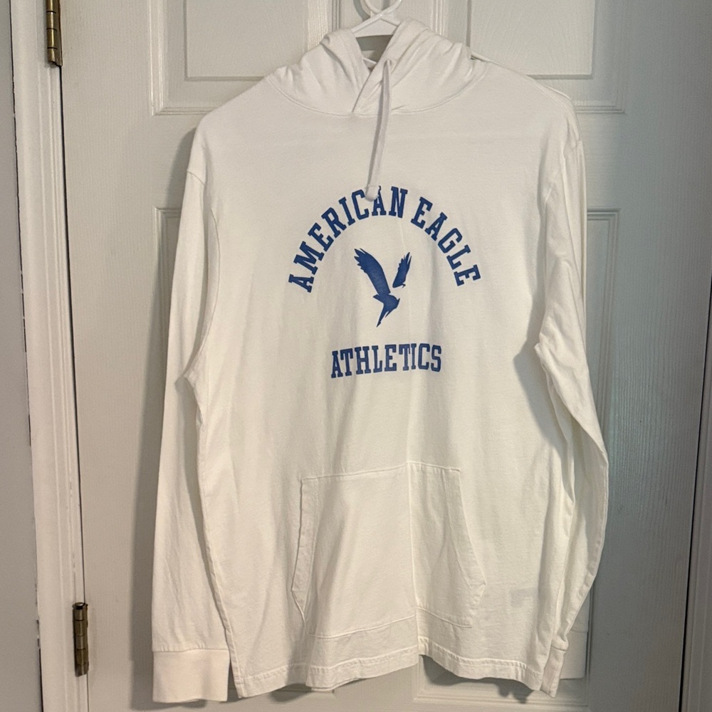 American Eagle White Hoodie with Blue Logo